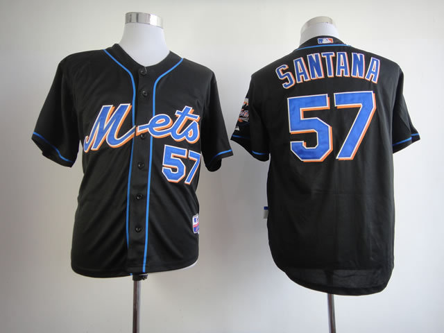 Men New York Mets #57 Santana Black MLB Jerseys->youth mlb jersey->Youth Jersey